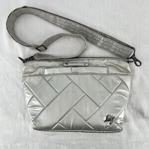 Lug Flare Crossbody Bag Metallic Silver Quilted Puffer Travel Purse Organizer